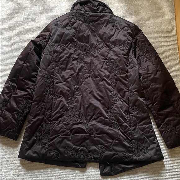 Dana Buchman Embroidered Brown Cotton Blend Puffer Coat Jacket Size L - Picture 8 of 8